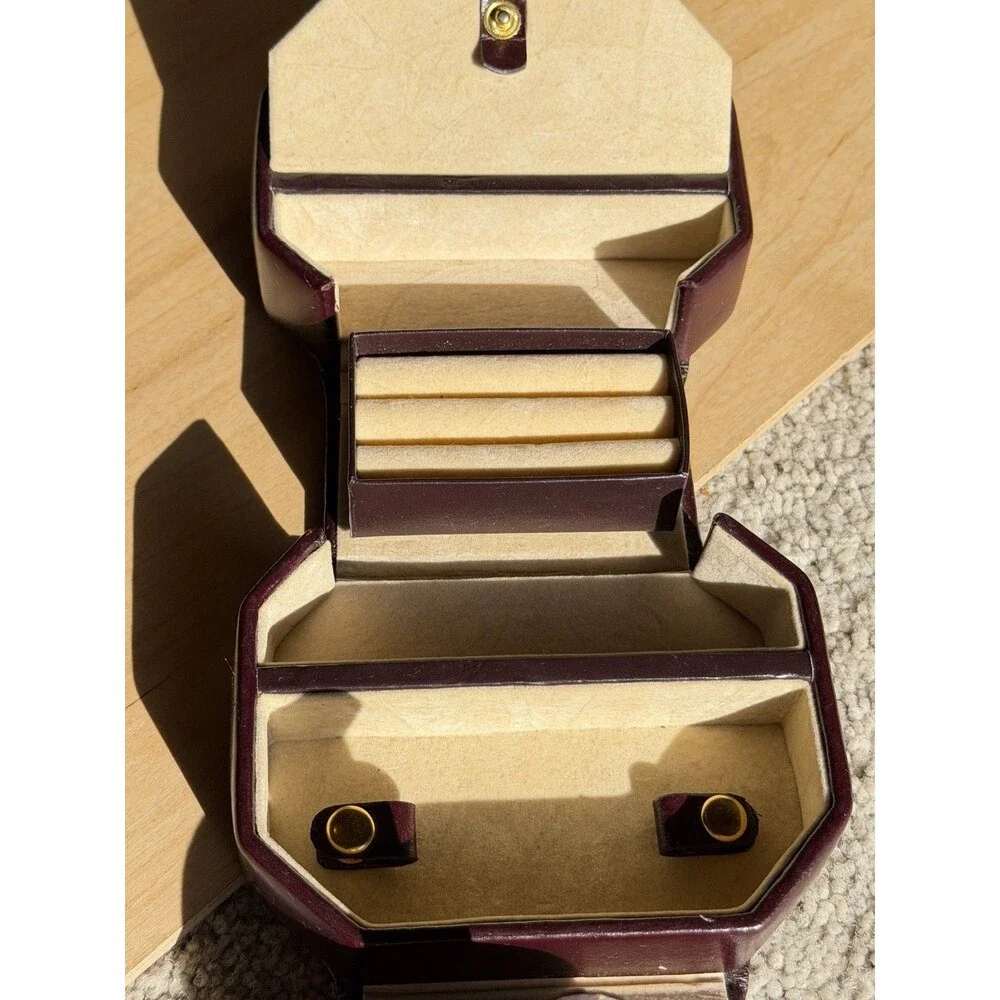 Vintage Burgundy LeatherOctagonal Jewelry Travel Case